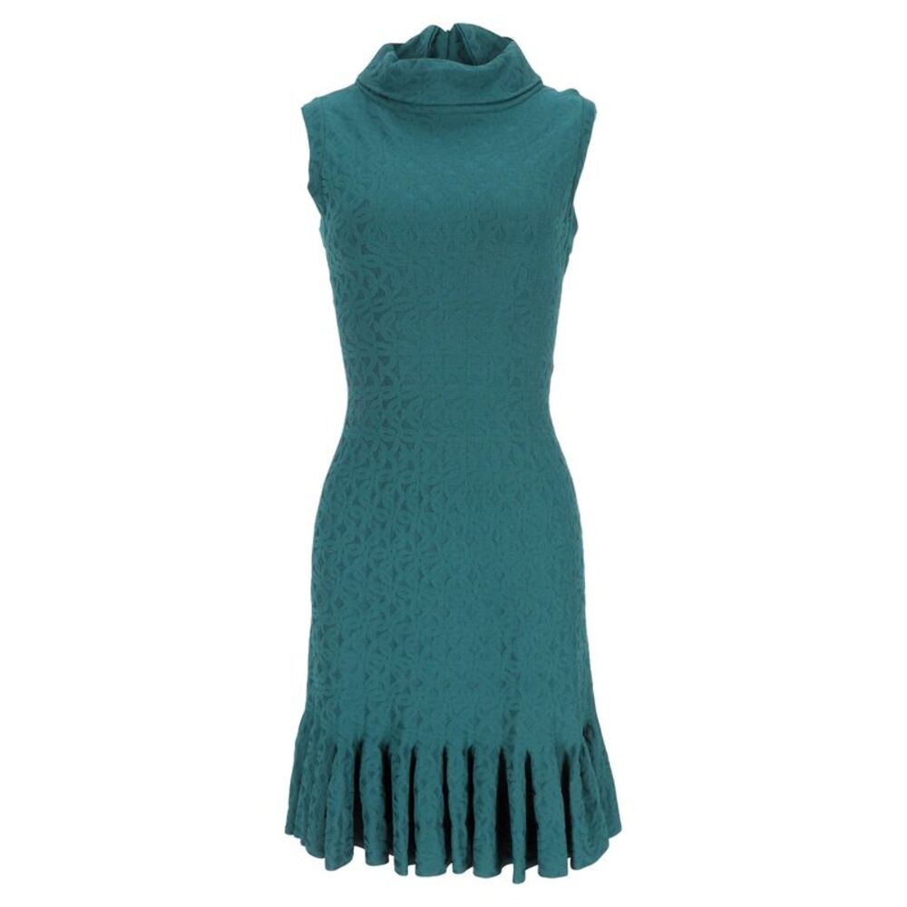 Alaïa Jacquard Mock Neck Mini Dress in Teal Viscose